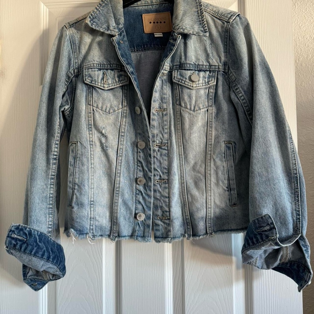 Blank NYC Blue Cropped Jean Jacket with Light Wash